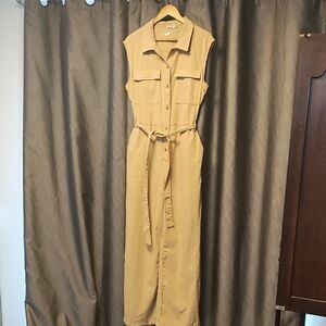 Ci Sono Button-Down Tan Maxi Dress